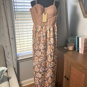 NWT BOG BAND OF THE FREE MAXI SUNDRESS SIZE M BROWN CANVAS TOP WITH FLOWERS